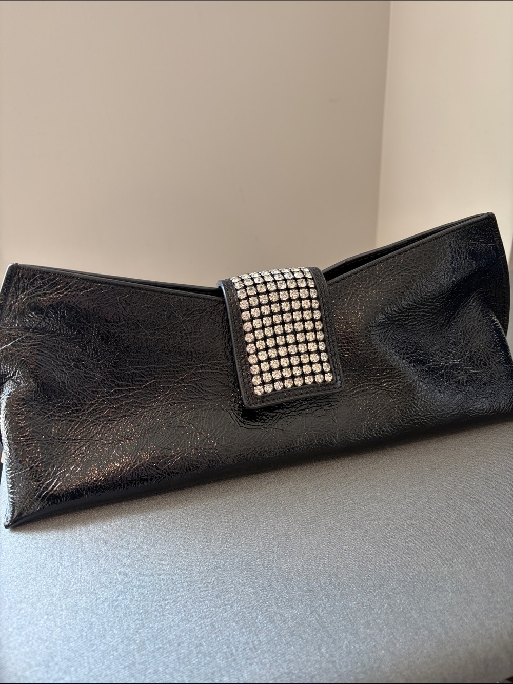 Black Rhinestone-Accent Evening Clutch
